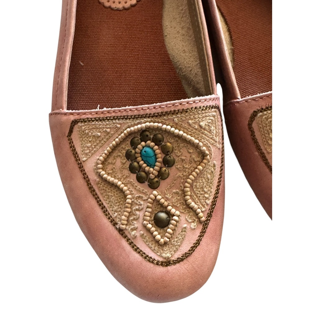 Latigo Bindu Pink Leather Beaded Boho Ballet Flats Womens 9.5 M - Picture 2 of 9